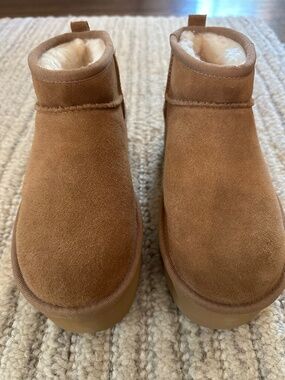 UGG® Women's Classic Ultra Mini Platform Booties- Chestnut- Size 7